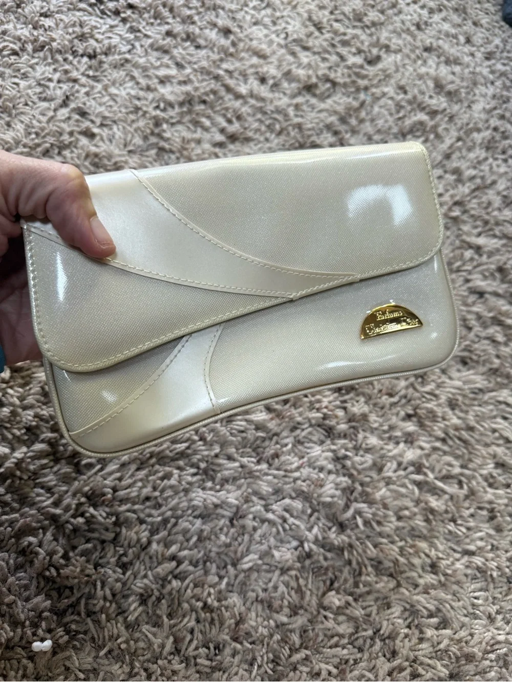 Vintage Christian Dior Parfums Cream Clutch Cosmetic Pouch Bag (NWOT)